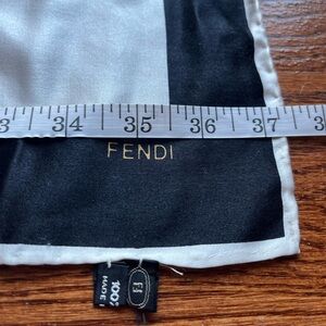 Vintage Fendi Silk Scarf Wrap Made in Italy Black Ivory Gold 37” Minimalist